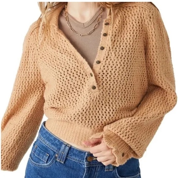 Free People Snowdrift Pullover In Camel Knit Sweater - Picture 13 of 17